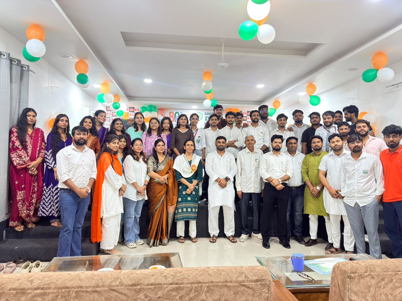 Students and faculty during a college celebration