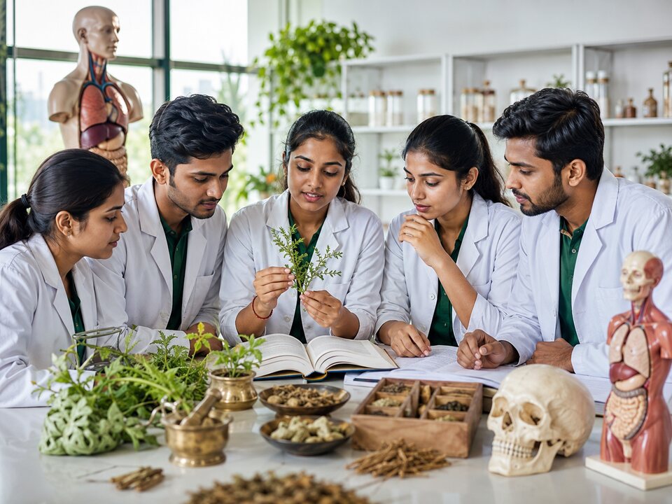 BAMS students learning Ayurveda
